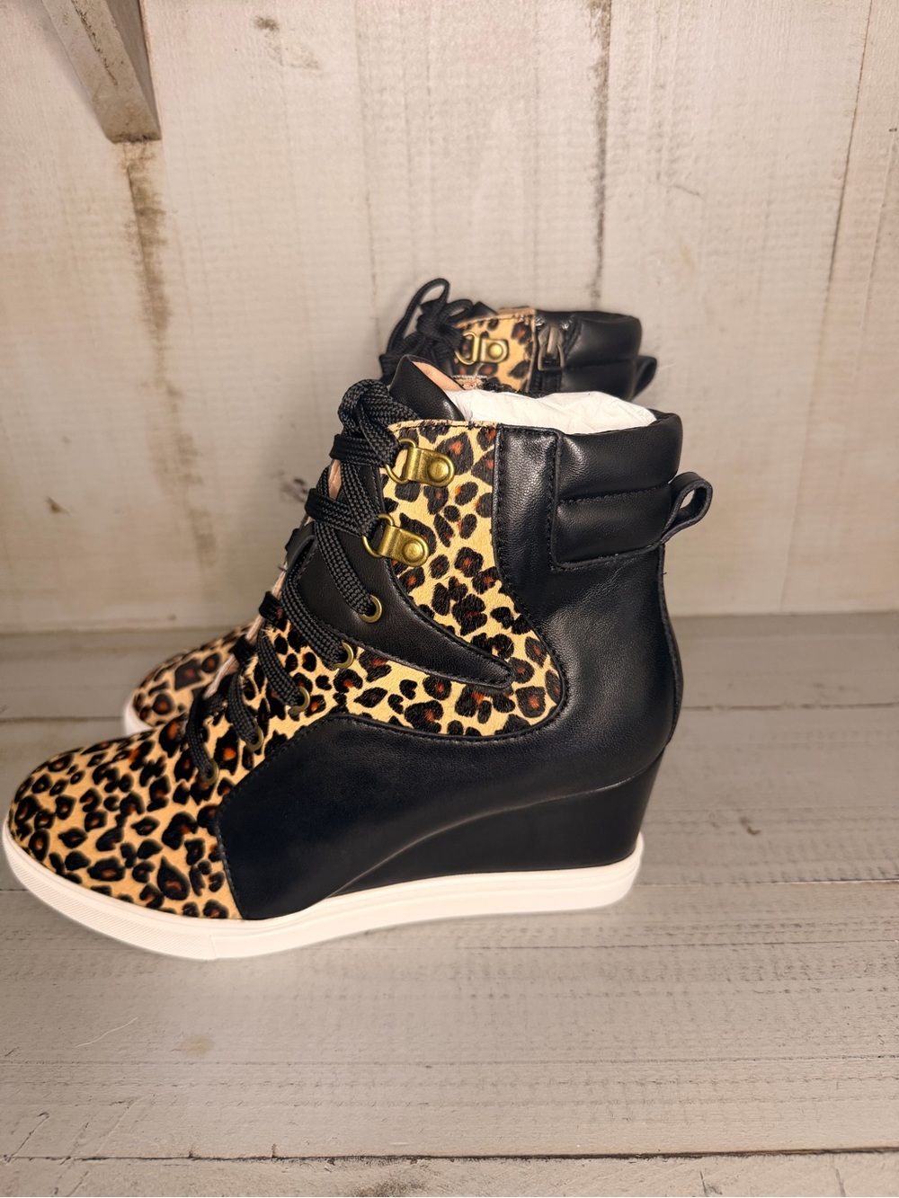 Leopard Print Wedge Sneaker - Black/Leopard -Size 8.5